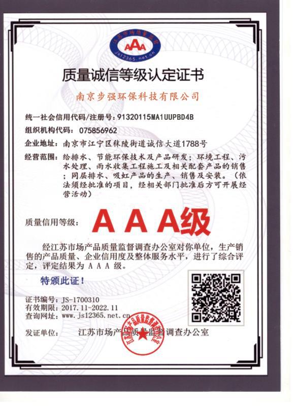 质量诚信等级认定证书
